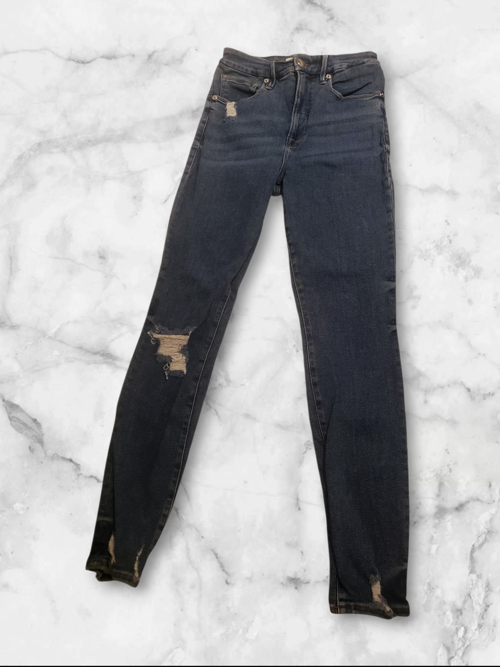 Good American Distressed Skinny High Rise Good Waist Jeans
